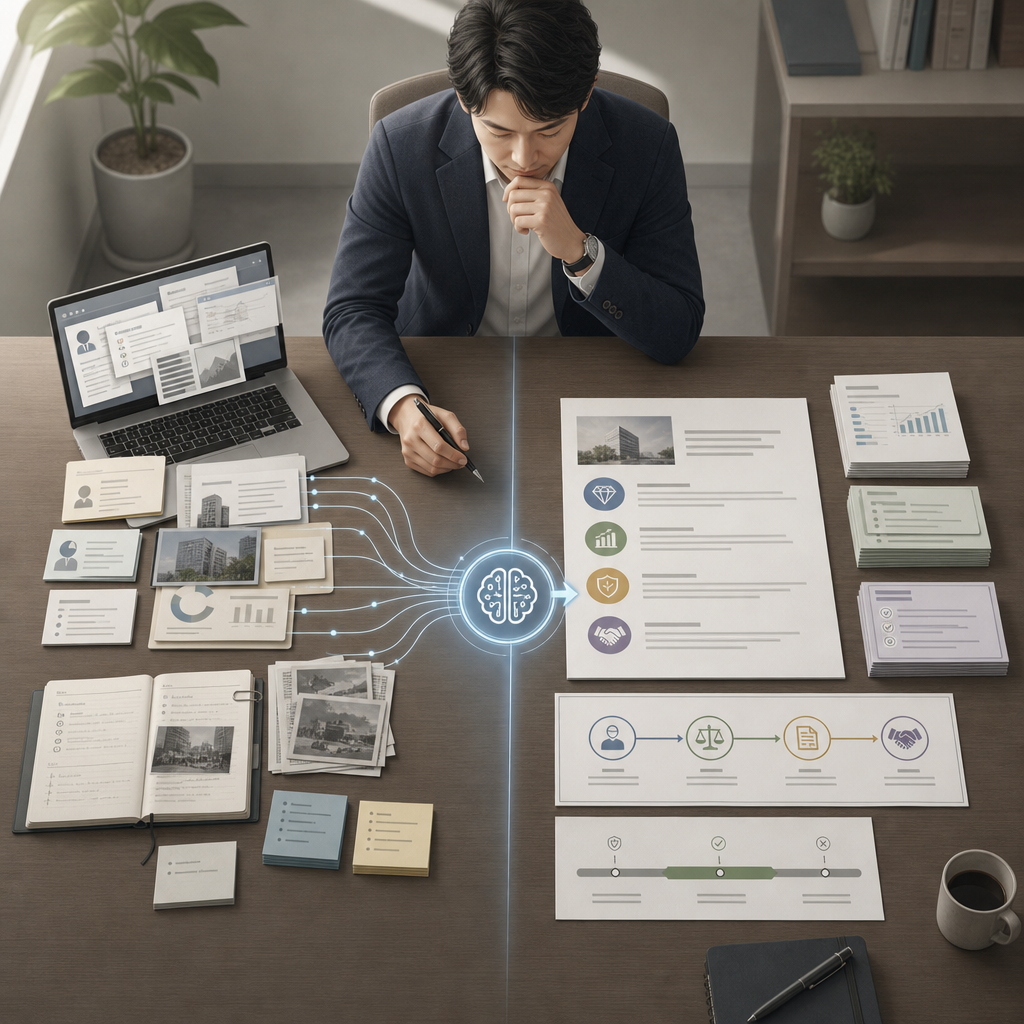 AIが企業情報と商談データを分析しているイメージ