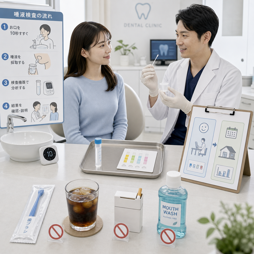 唾液検査前に水で口をすすぐ患者