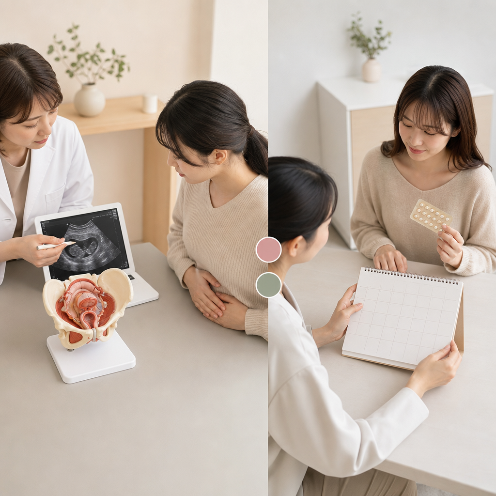 月経痛と子宮内膜症の治療選択を説明する図