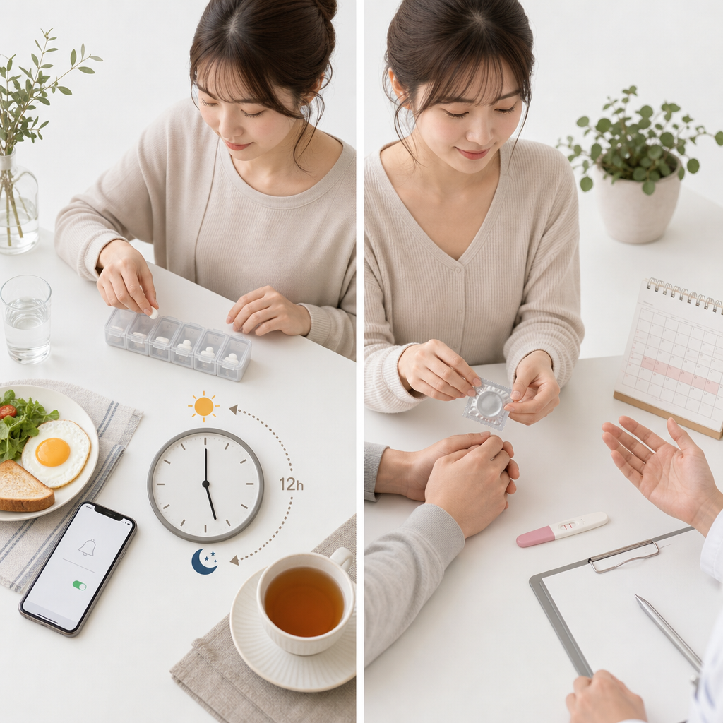 薬を飲む時間をスマートフォンで管理する女性