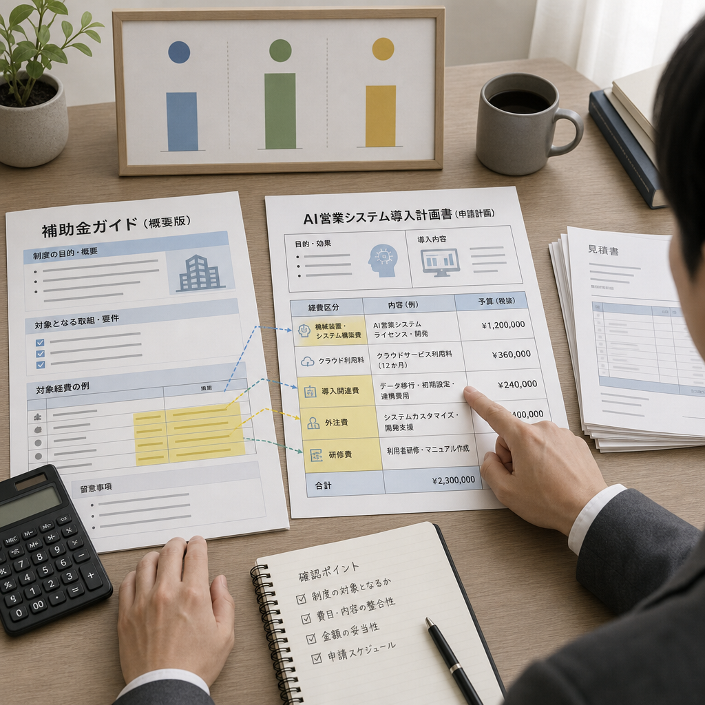 営業AI導入の補助金制度を確認する担当者