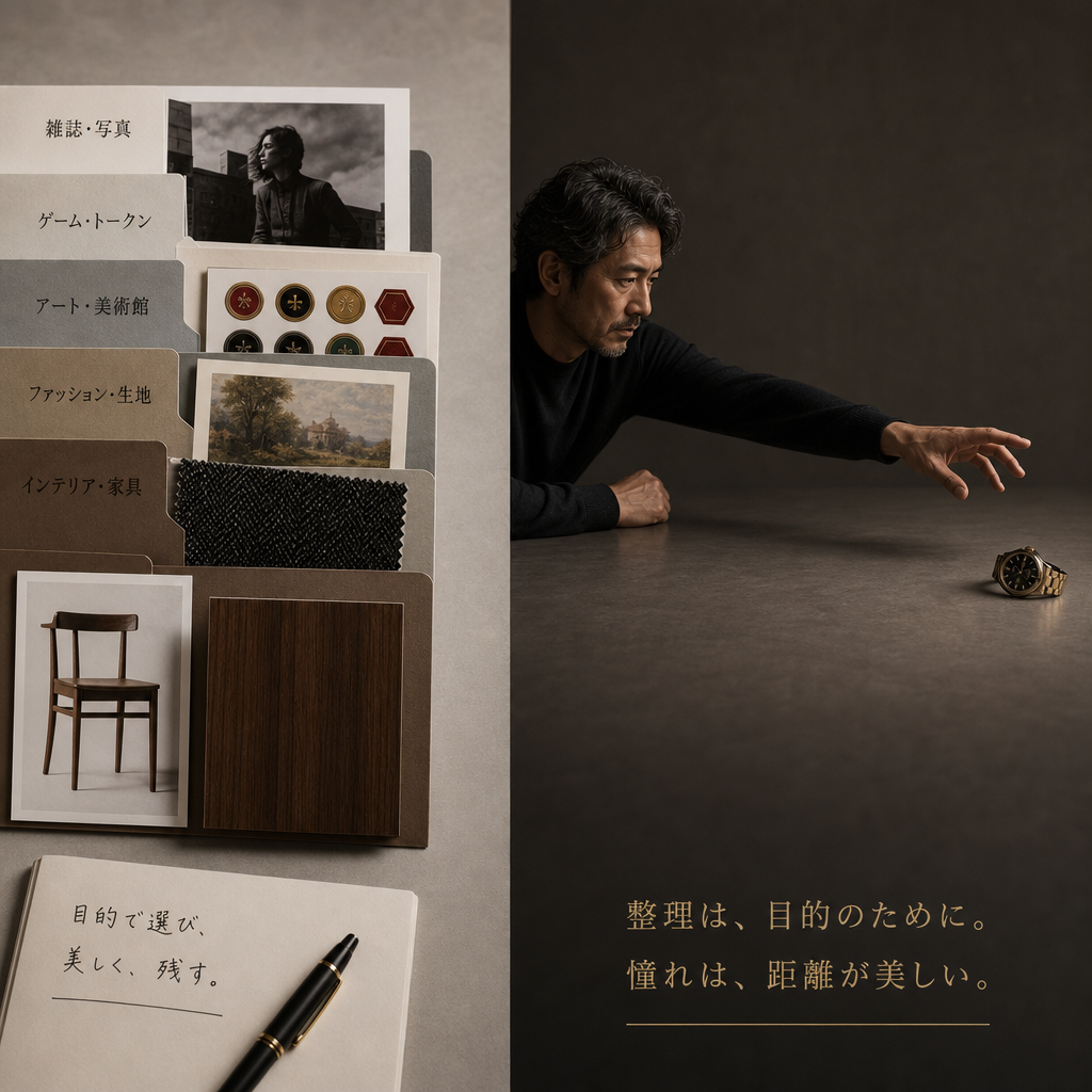 色見本と写真素材を比較しながら制作計画を立てる手元