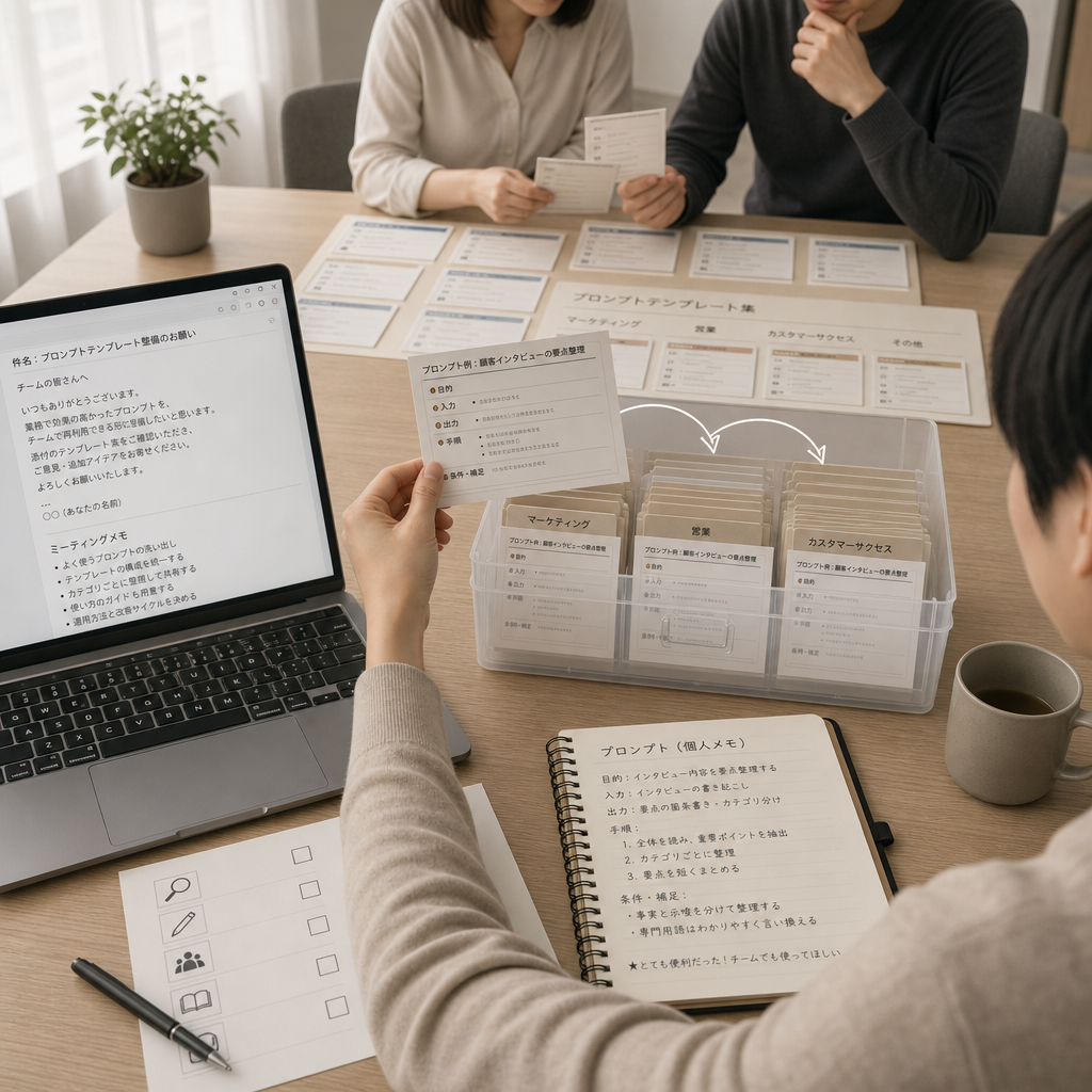 複数部門の社員が生成AI活用のプロンプト事例を共有する会議