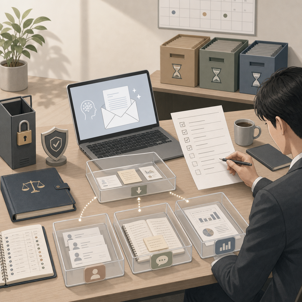 CRMデータと個人情報保護を確認する営業担当者
