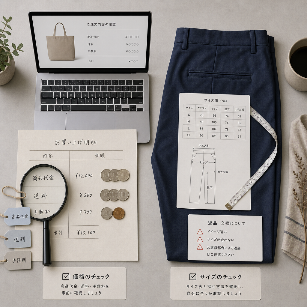 洋服のサイズ表とメジャーを確認する様子