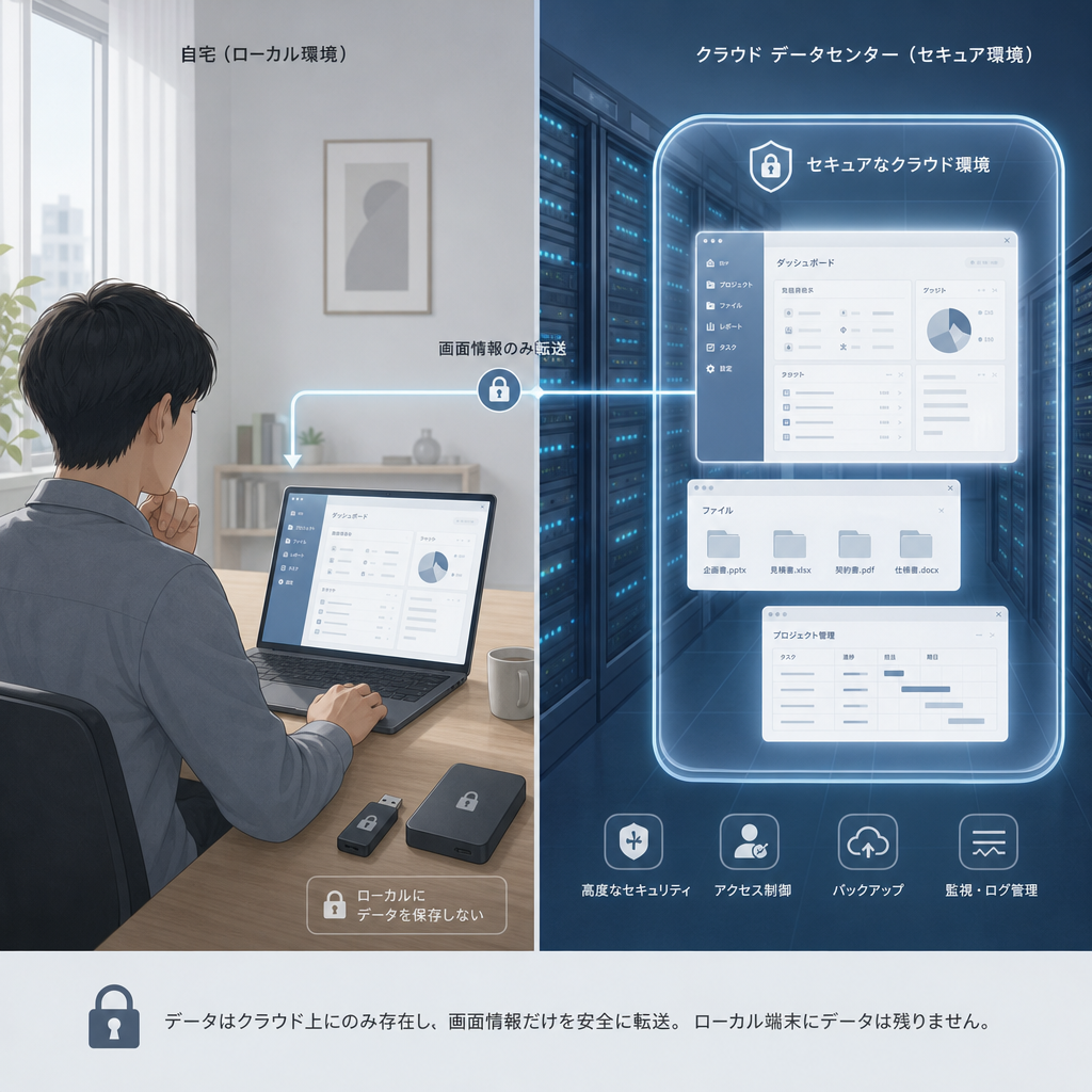 仮想デスクトップを利用して自宅から業務を行う社員