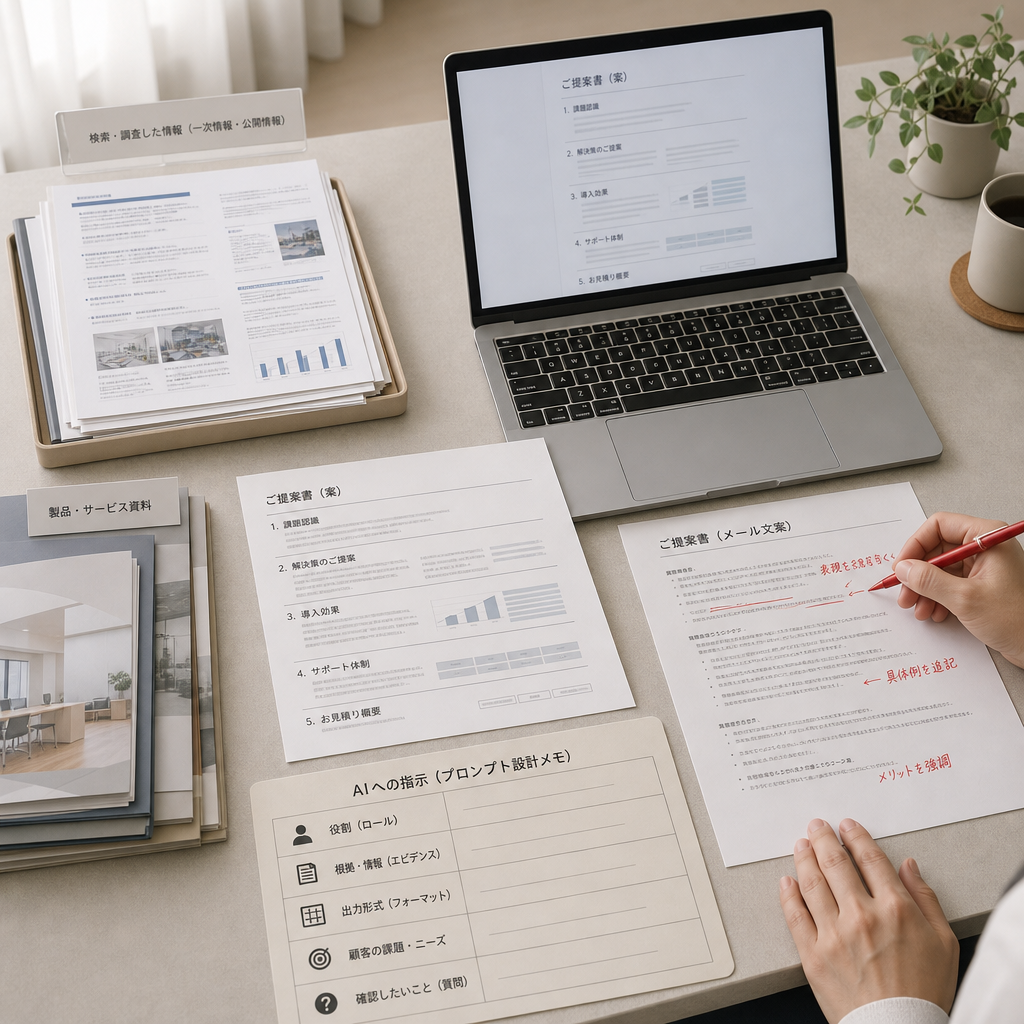 AIに提案メールの条件を指示する営業担当者
