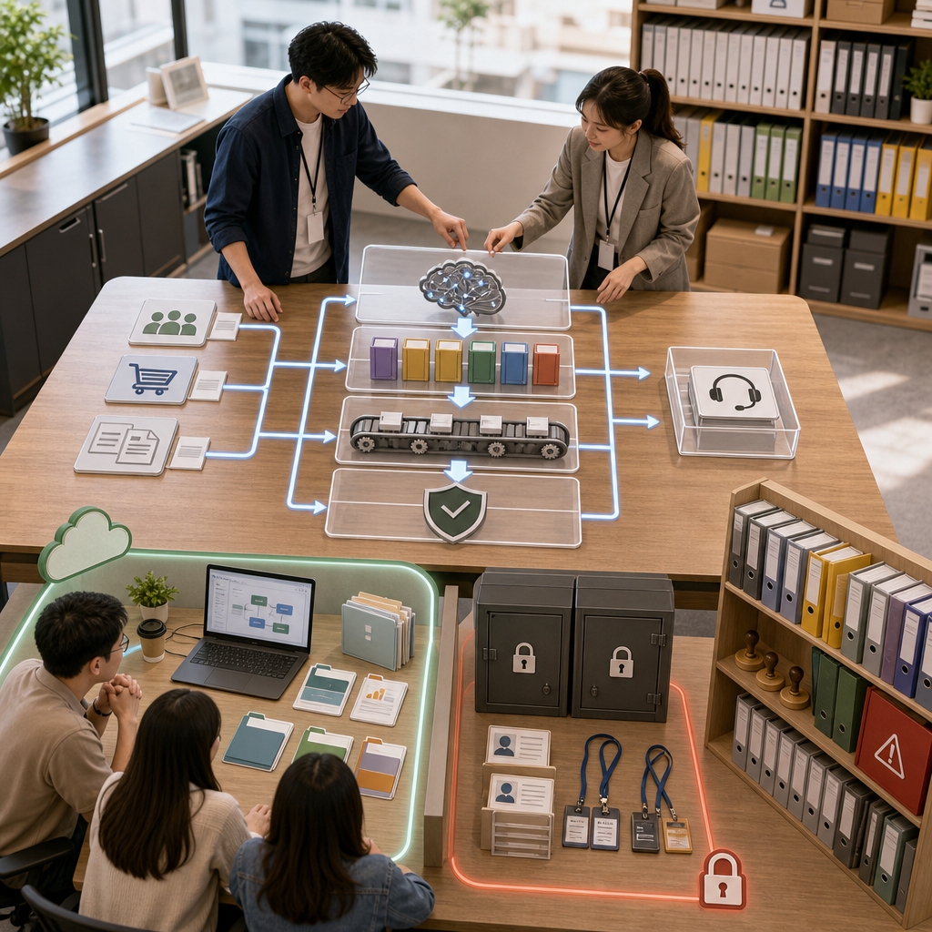 企業 AI 系統串接 CRM ERP 與知識庫架構圖