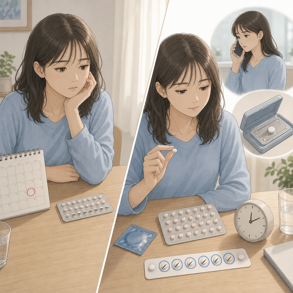 産婦人科で避妊について相談する女性