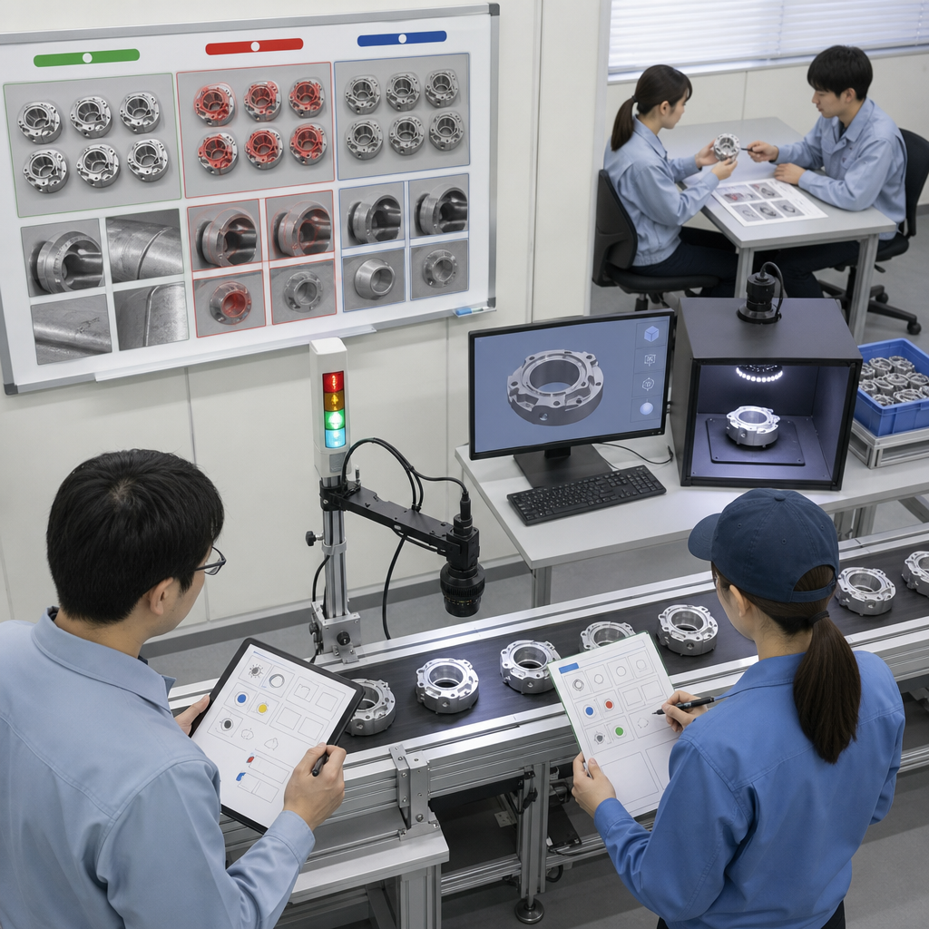 工場で製品画像を収集しラベル付けする作業者