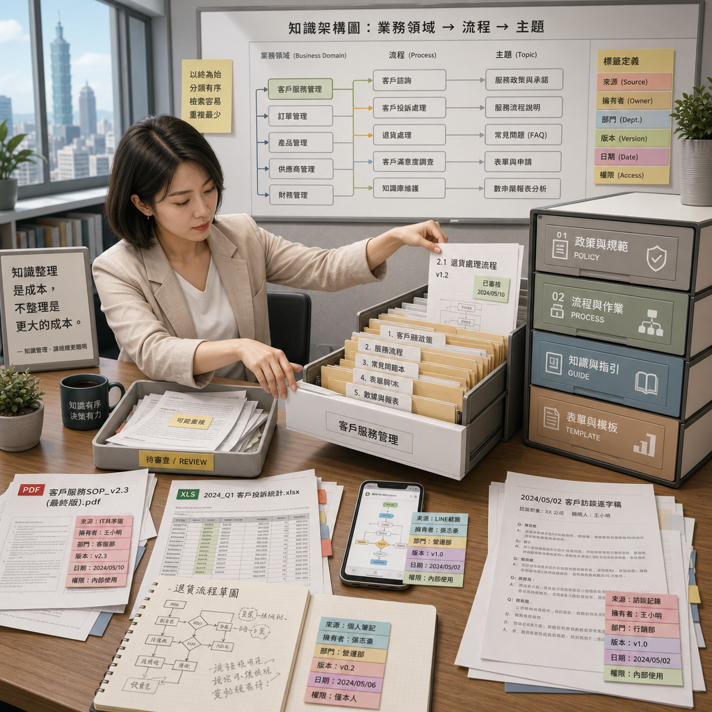 文件、試算表與掃描檔經過解析後進入知識平台