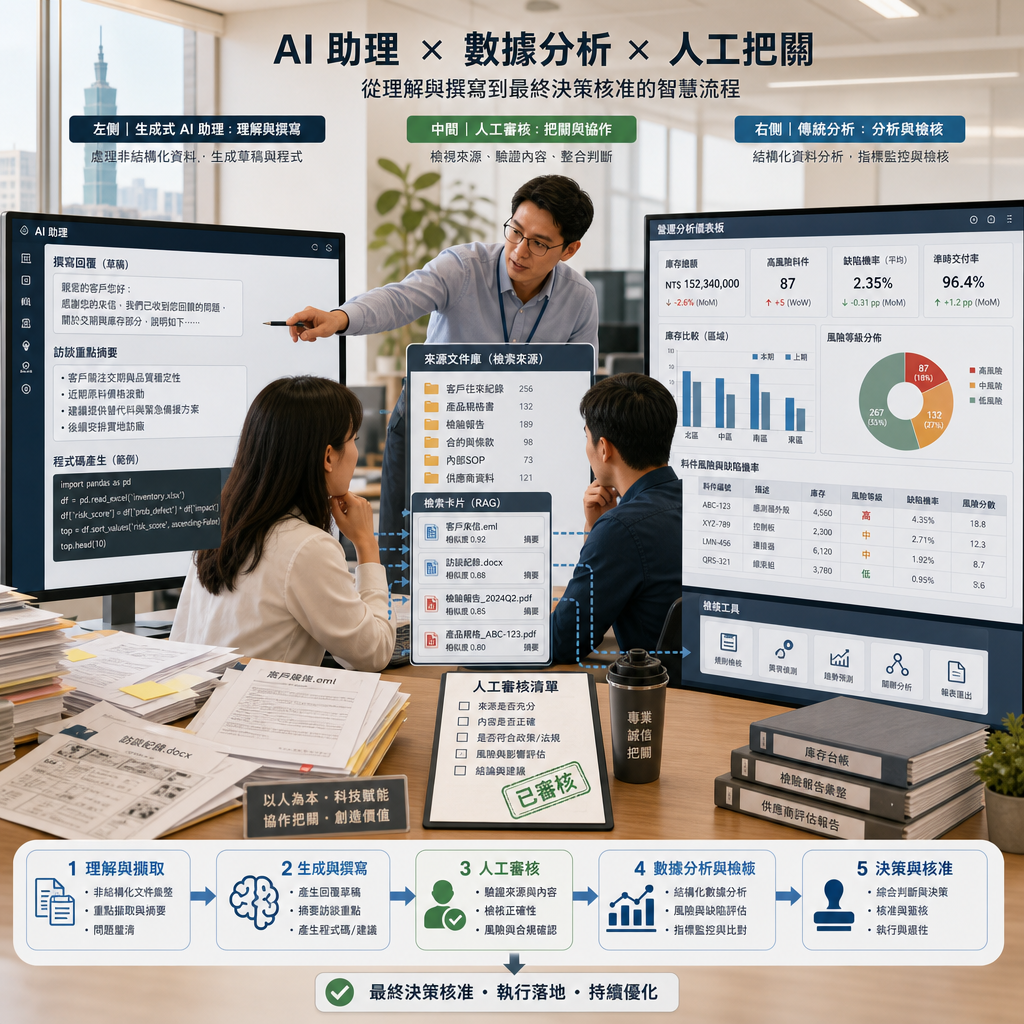 企業團隊討論生成式人工智慧應用架構
