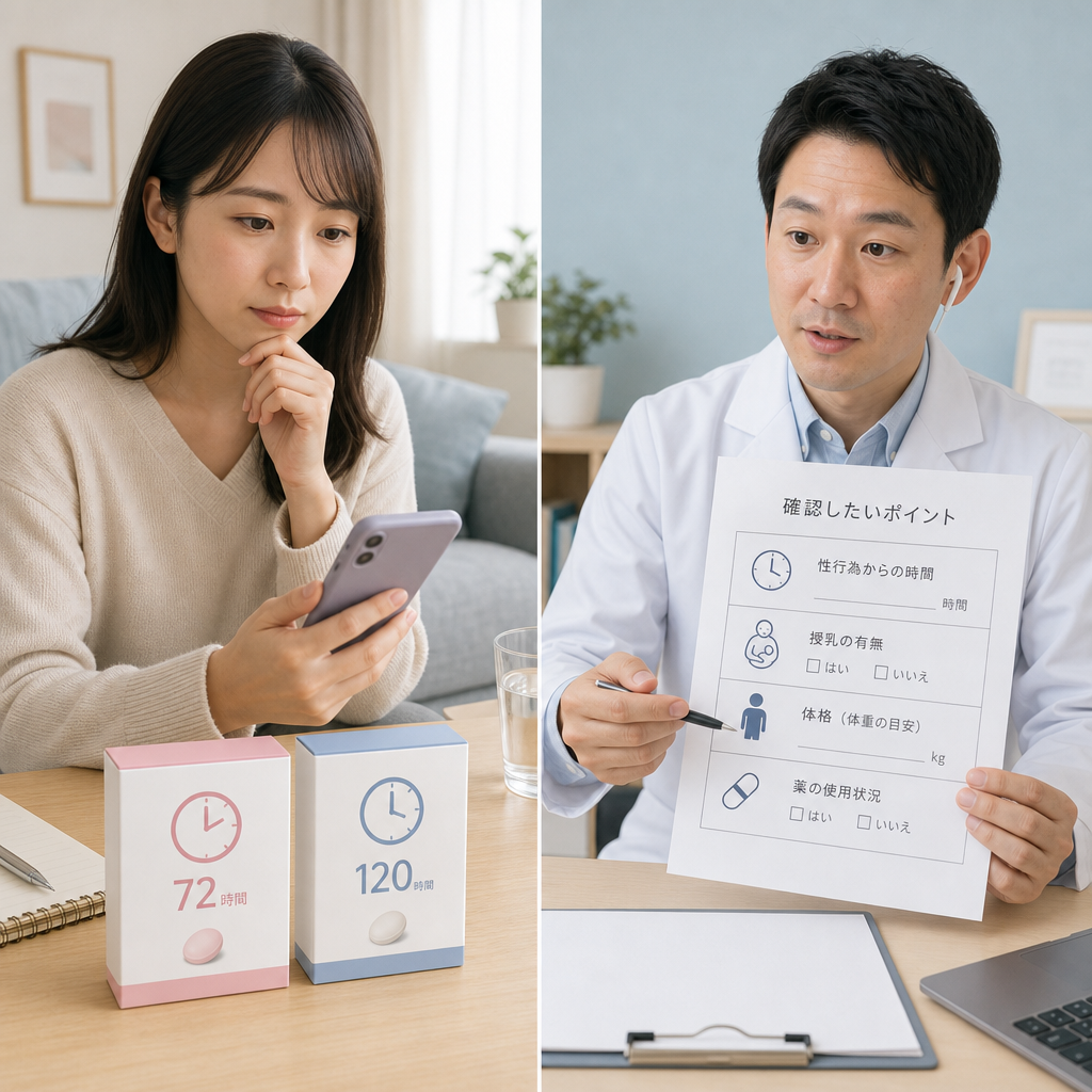 緊急避妊薬について医師から説明を受ける場面
