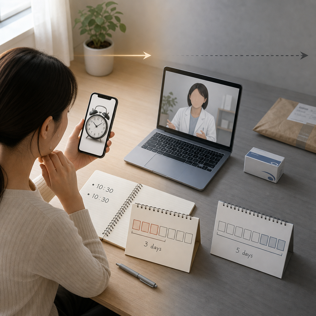 スマートフォンでオンライン診療を予約する女性の手元
