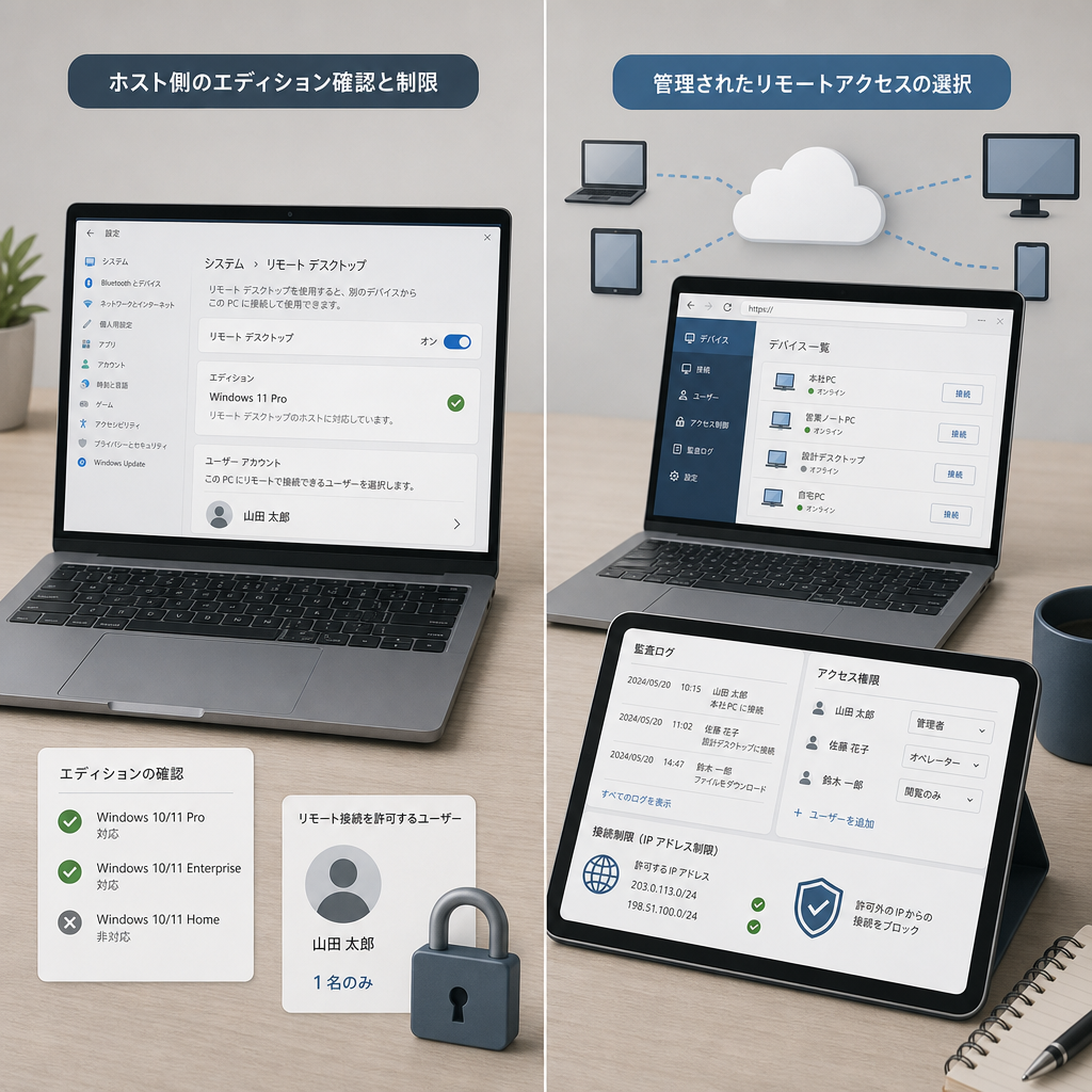 Windowsとブラウザ型の遠隔接続方式を比較する担当者