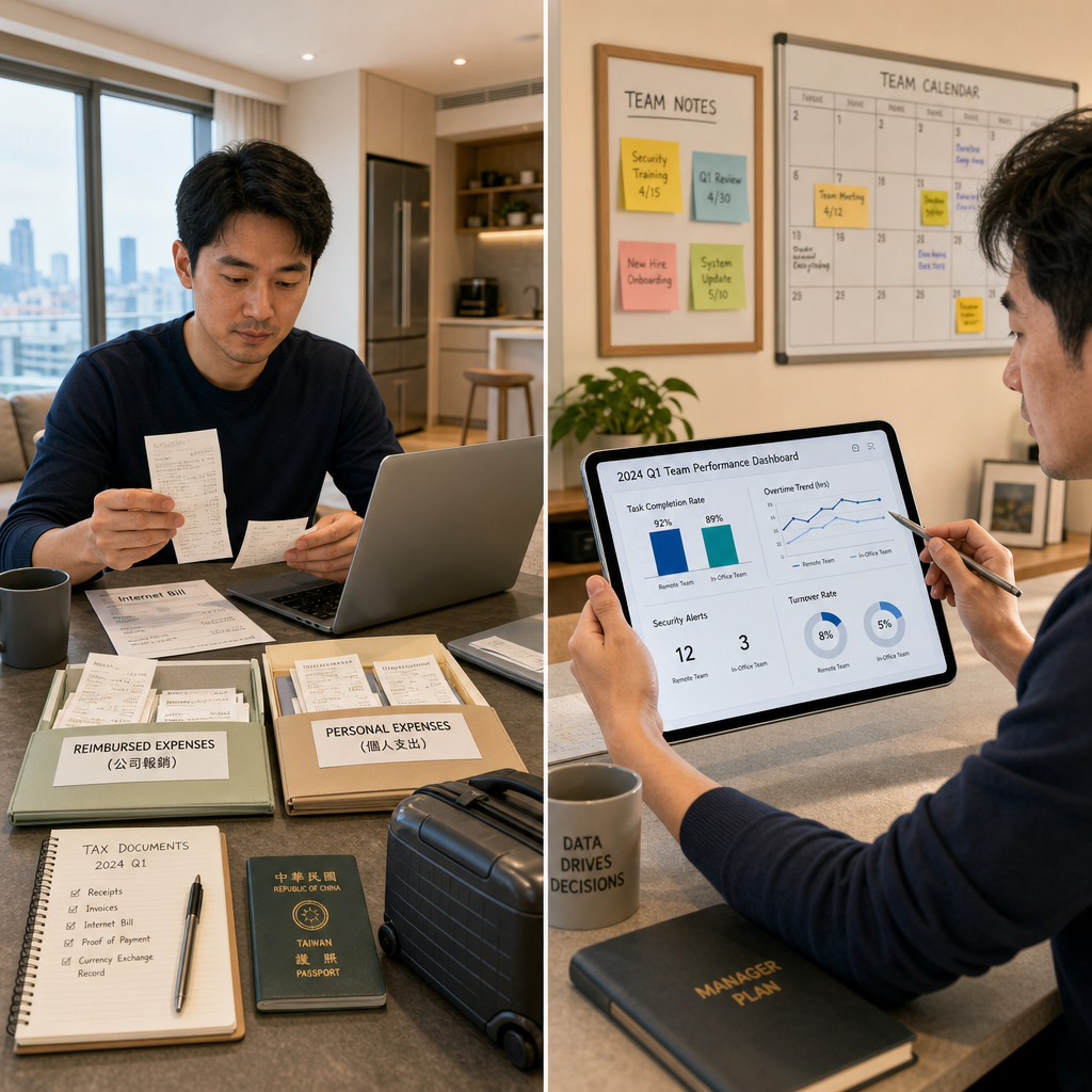 會計人員整理居家辦公費用憑證與管理儀表板
