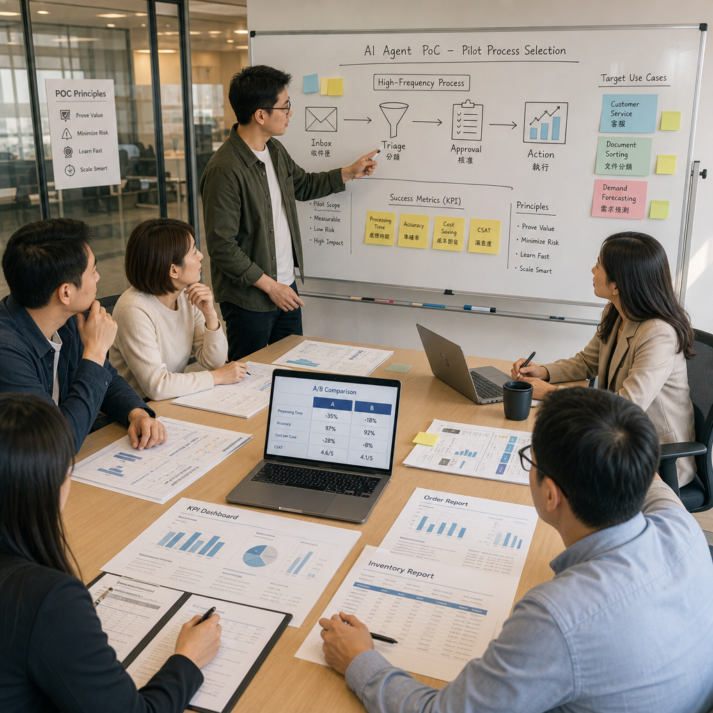 企業團隊進行 AI Agent PoC 與 KPI 驗證工作坊