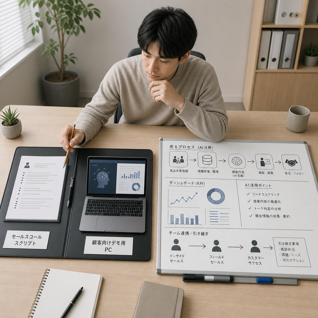 AI営業職の求人内容を比較検討するビジネスパーソン