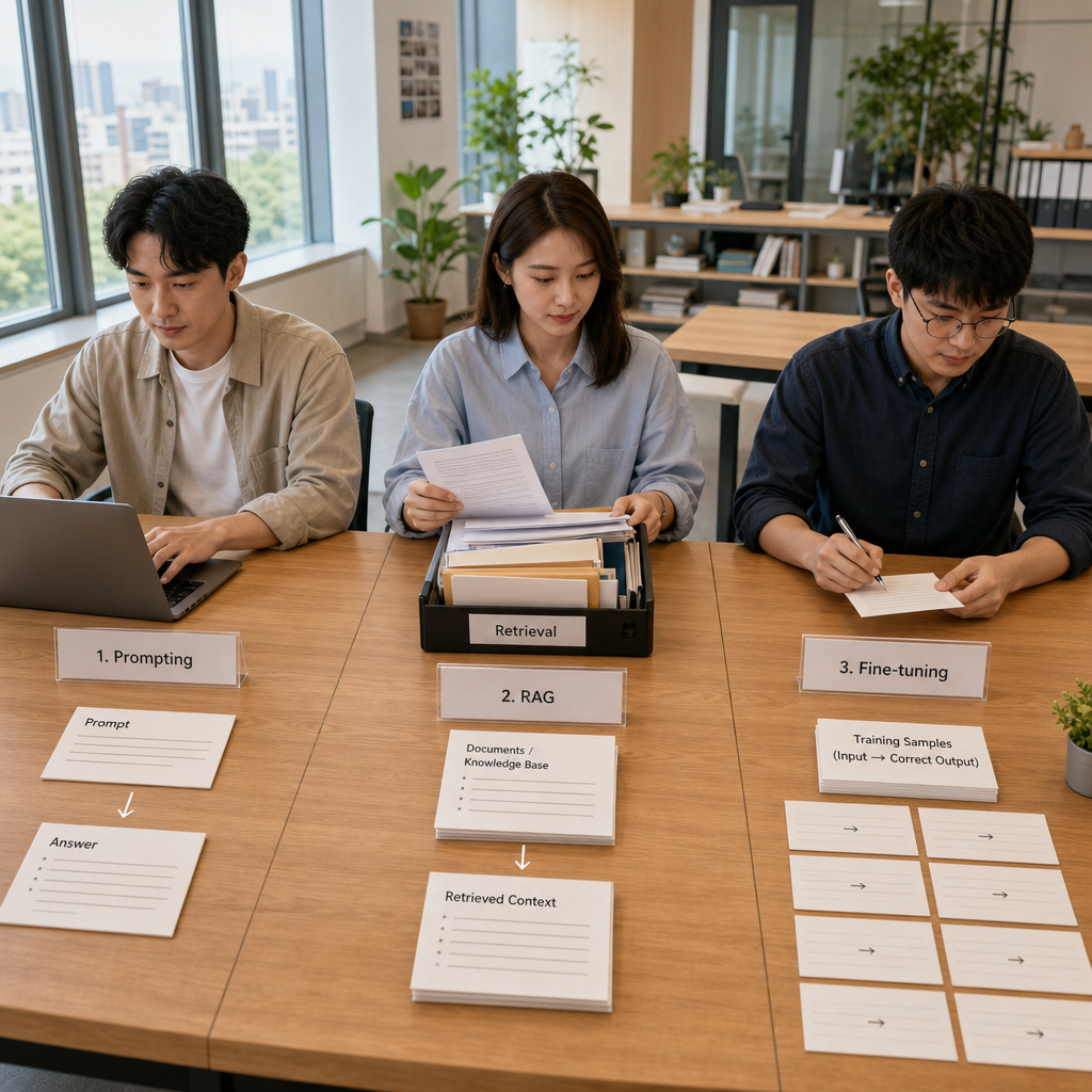 企業團隊討論大型語言模型技術選型流程
