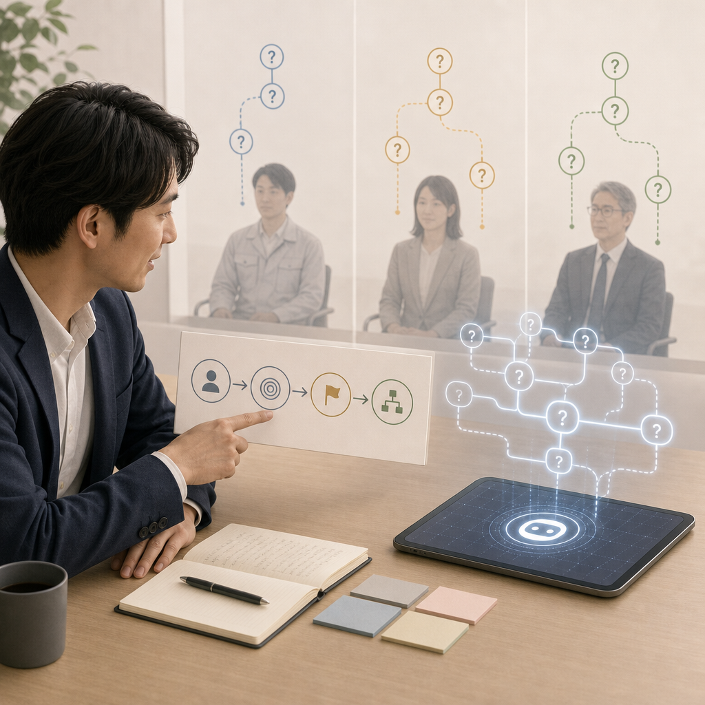 オンライン商談で顧客への質問を整理する営業担当者