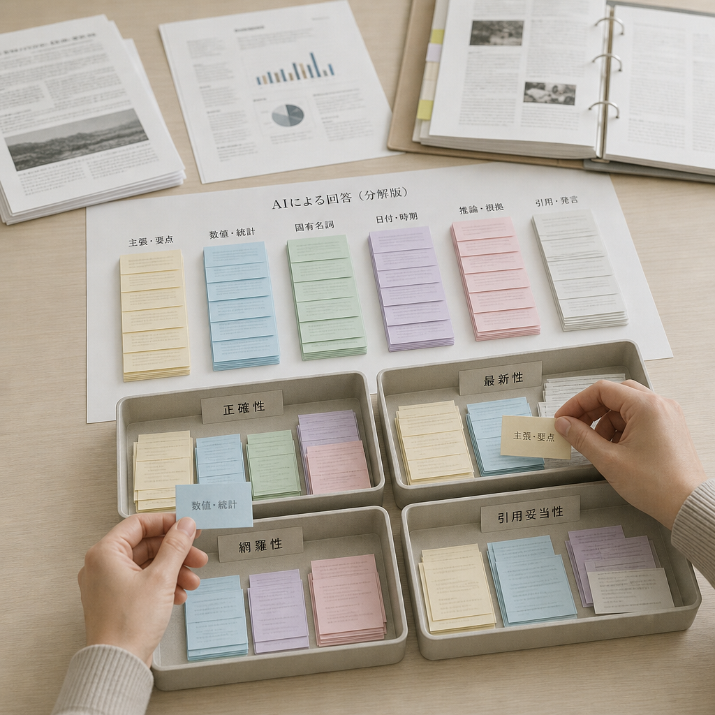 生成AIの回答と出典資料を照合する担当者