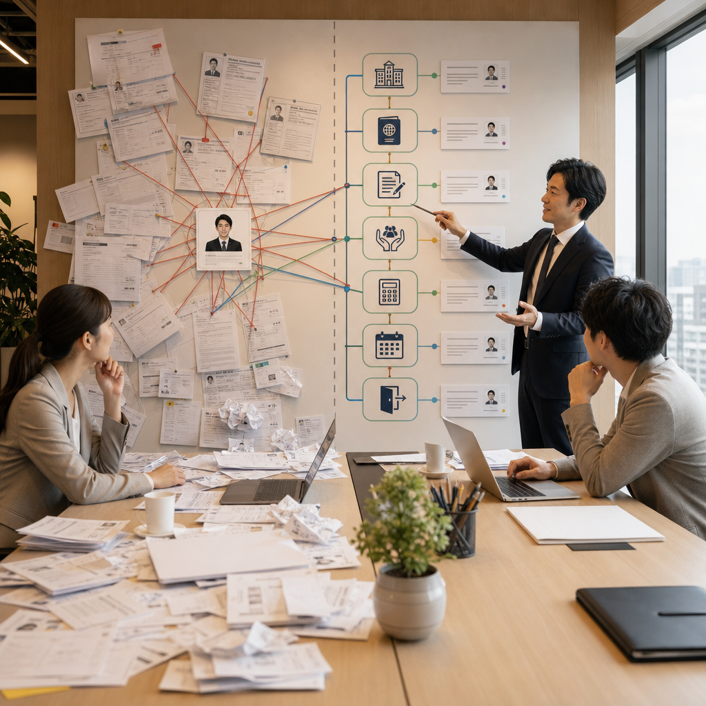 顧問與台灣企業團隊討論日本員工聘僱計畫