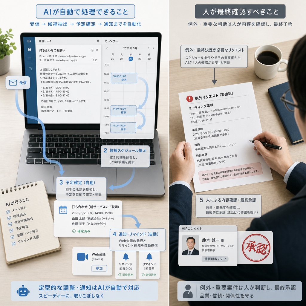 AIが営業メールとカレンダーを連携して日程調整する画面