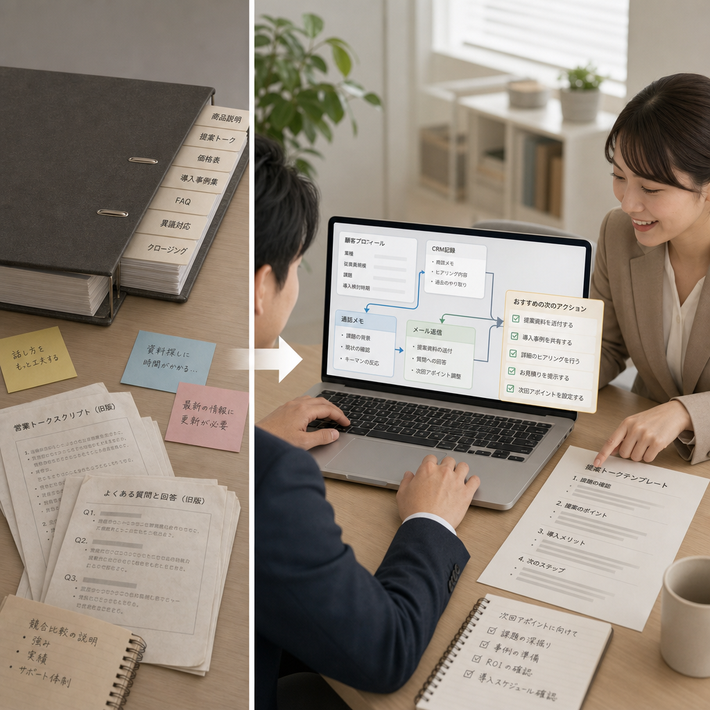営業チームがAIを活用したプレイブックを確認している様子