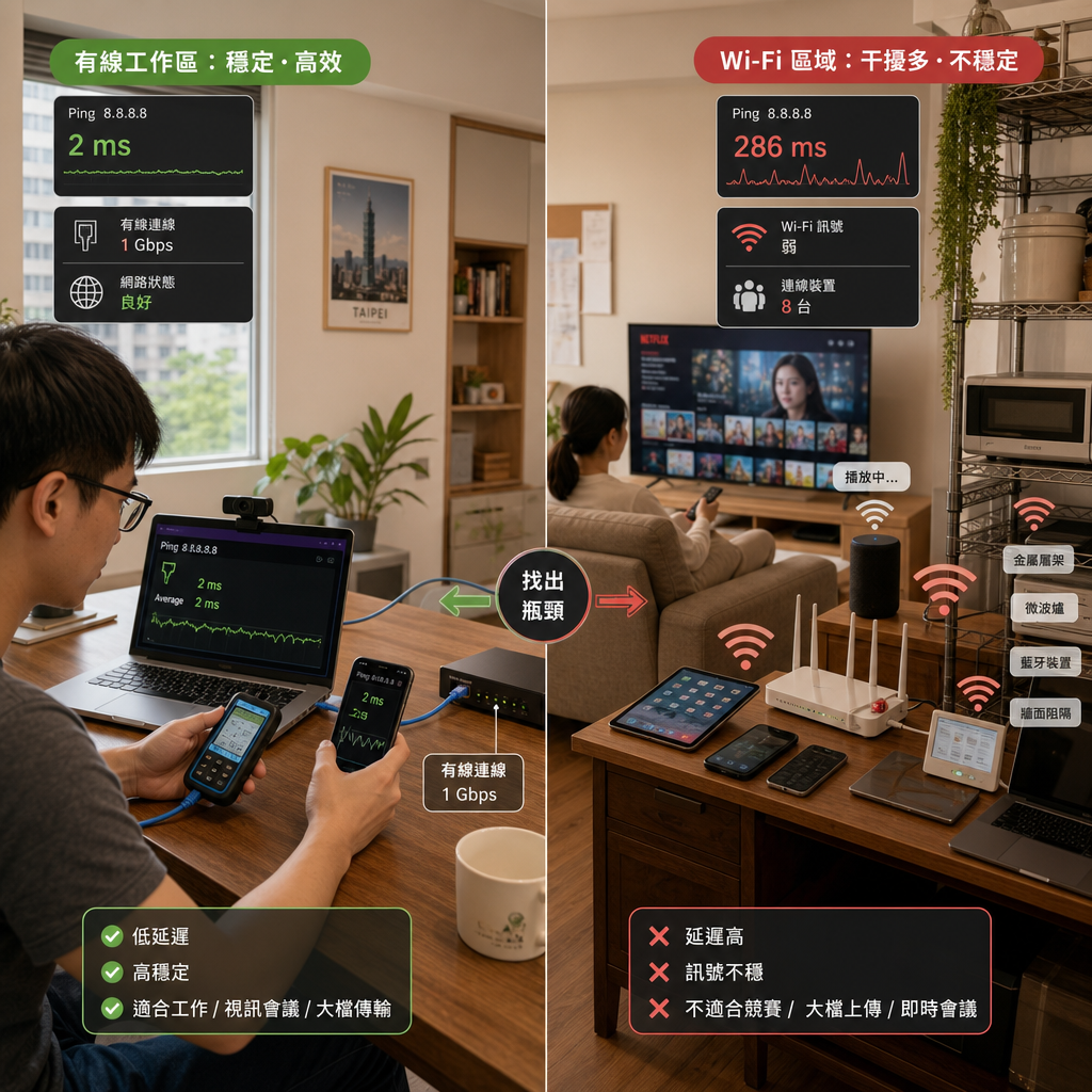 居家工作者測試網路速度與延遲