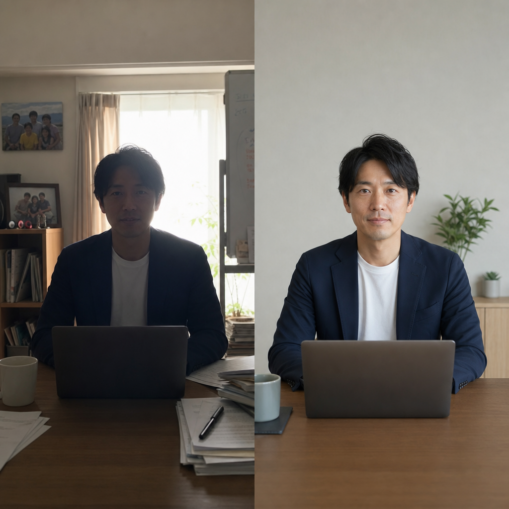 明るい照明で整えたオンライン会議用のシンプルな背景