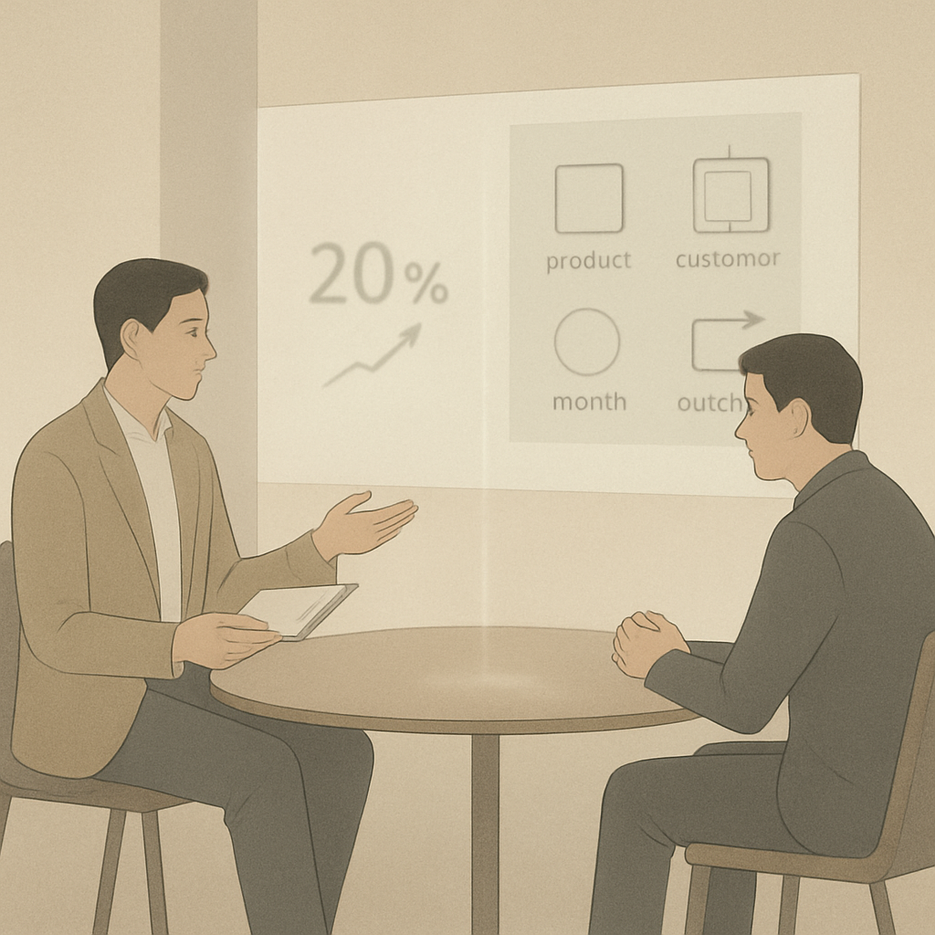 目標を言語化しながら対話する経営者とコーチ