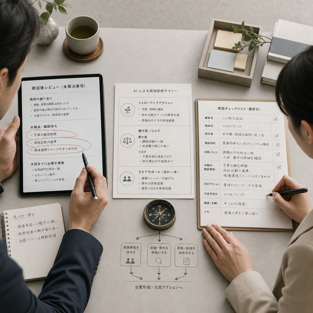 商談データを確認しながら診断基準を設計する営業マネージャー