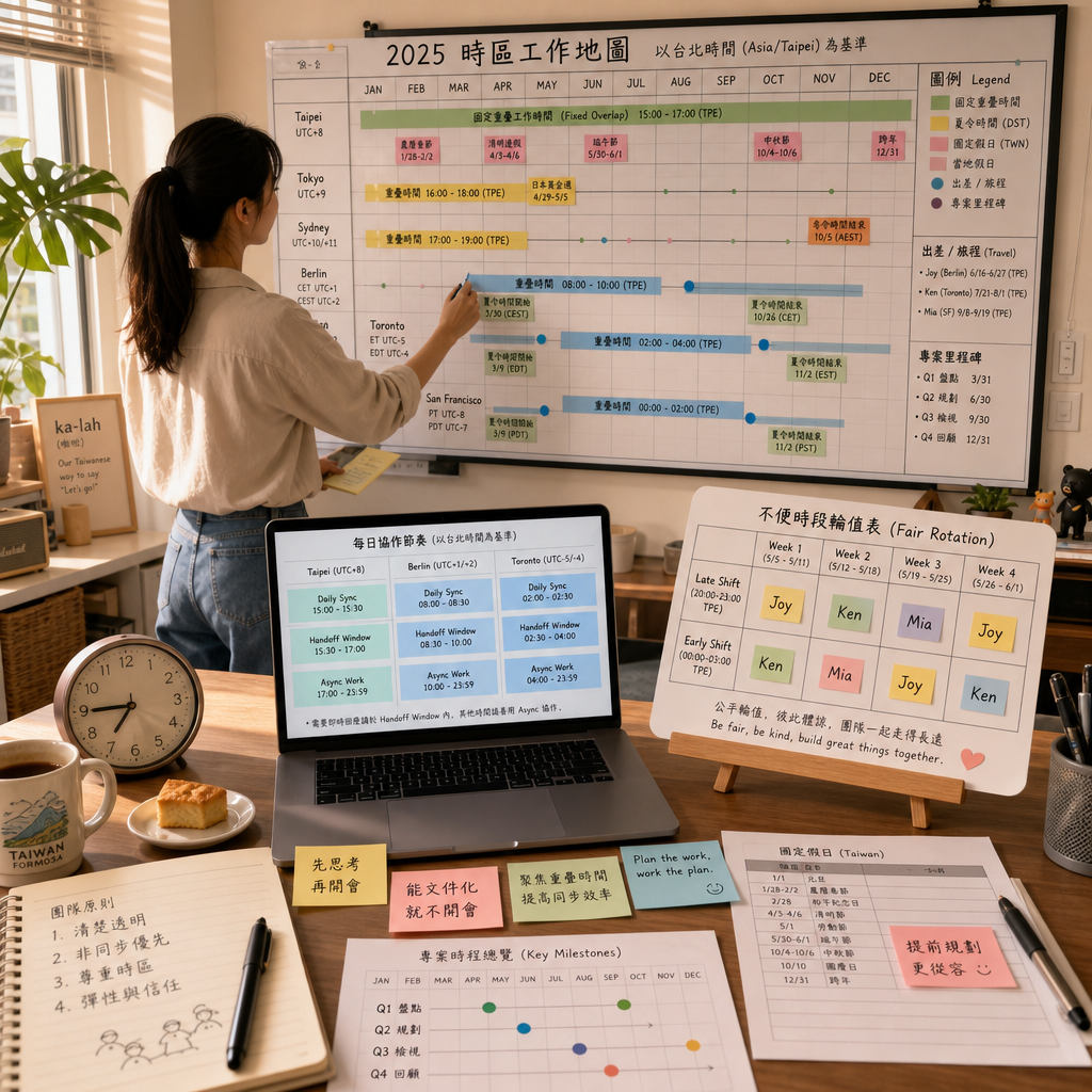 跨時區遠端團隊查看世界時鐘與工作排程