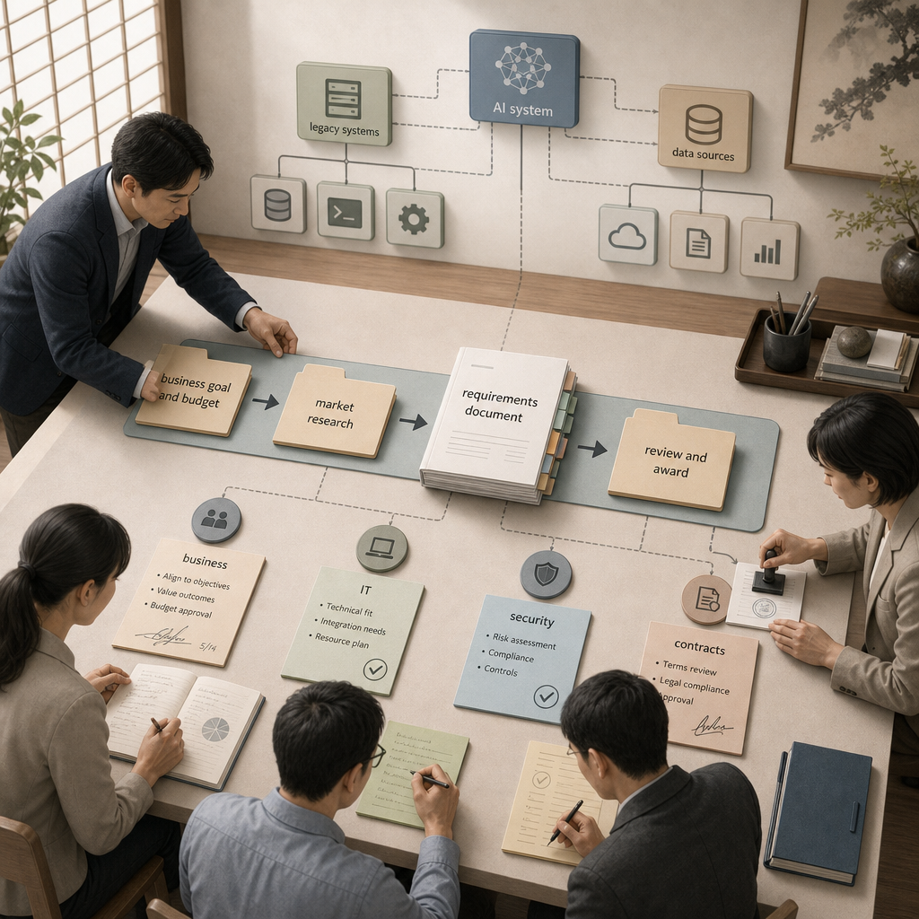 調達仕様書の作成工程を確認する担当者