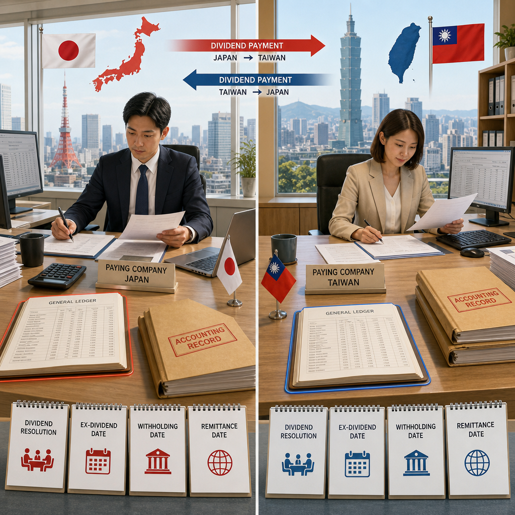臺灣與日本公司之間的跨境股利匯款流程圖