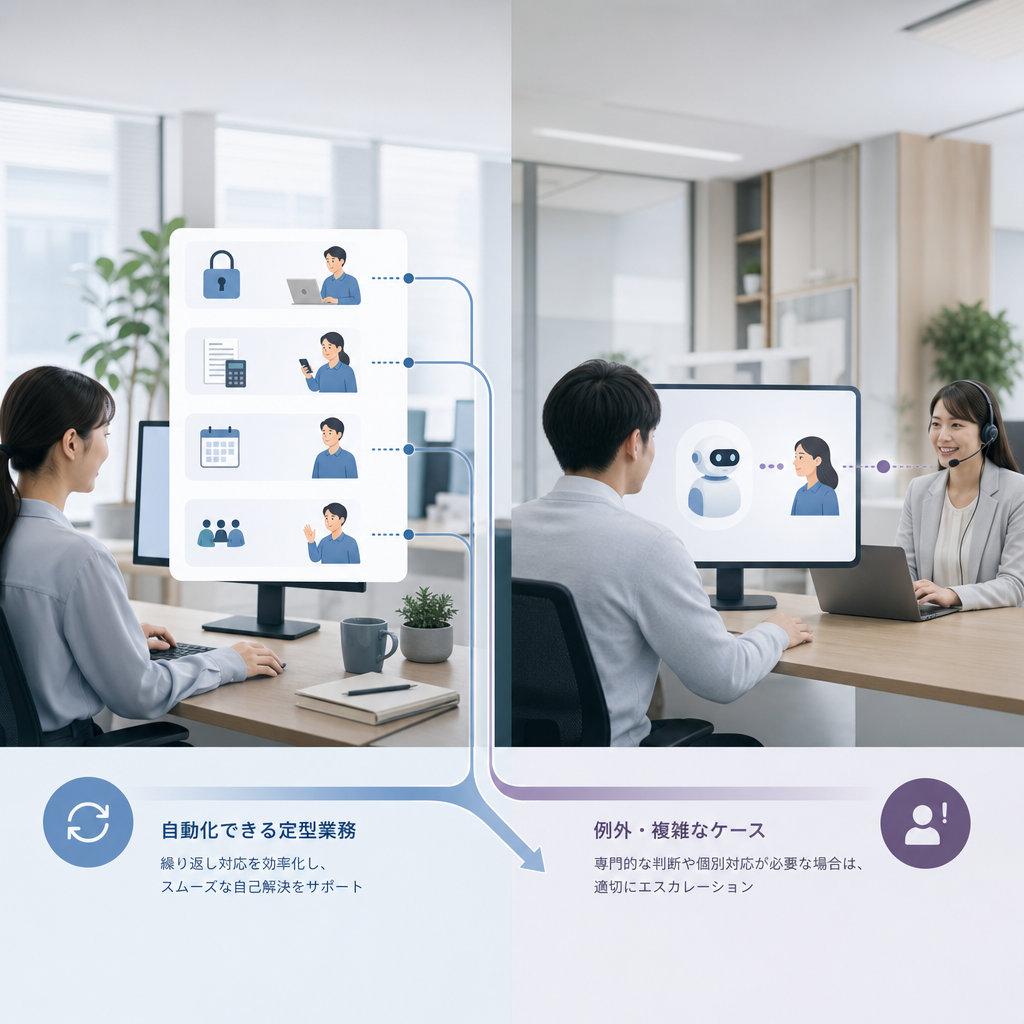 社員がAIチャットボットで社内規程を検索している画面