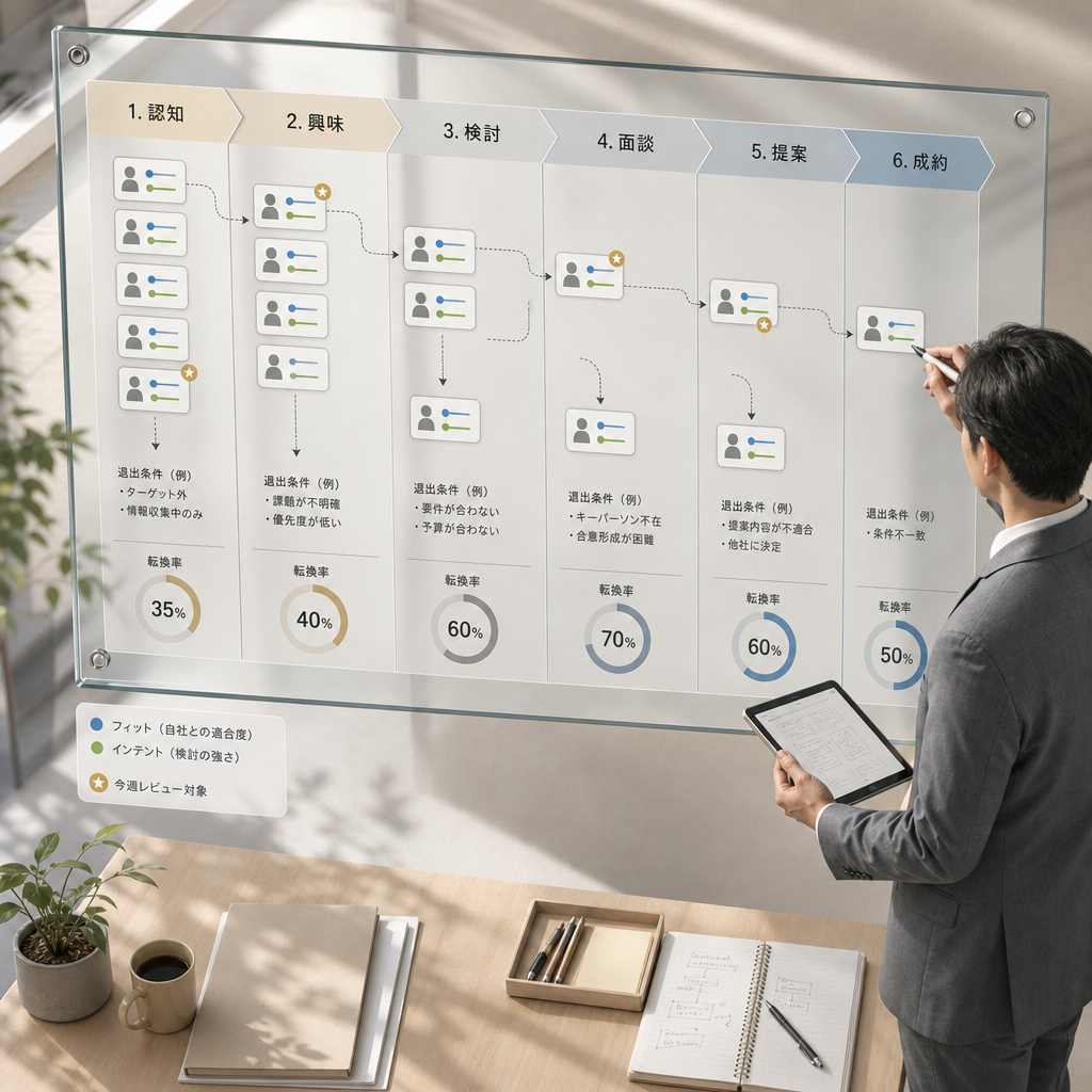 AIを活用して営業ファネルの各段階を確認する営業チーム