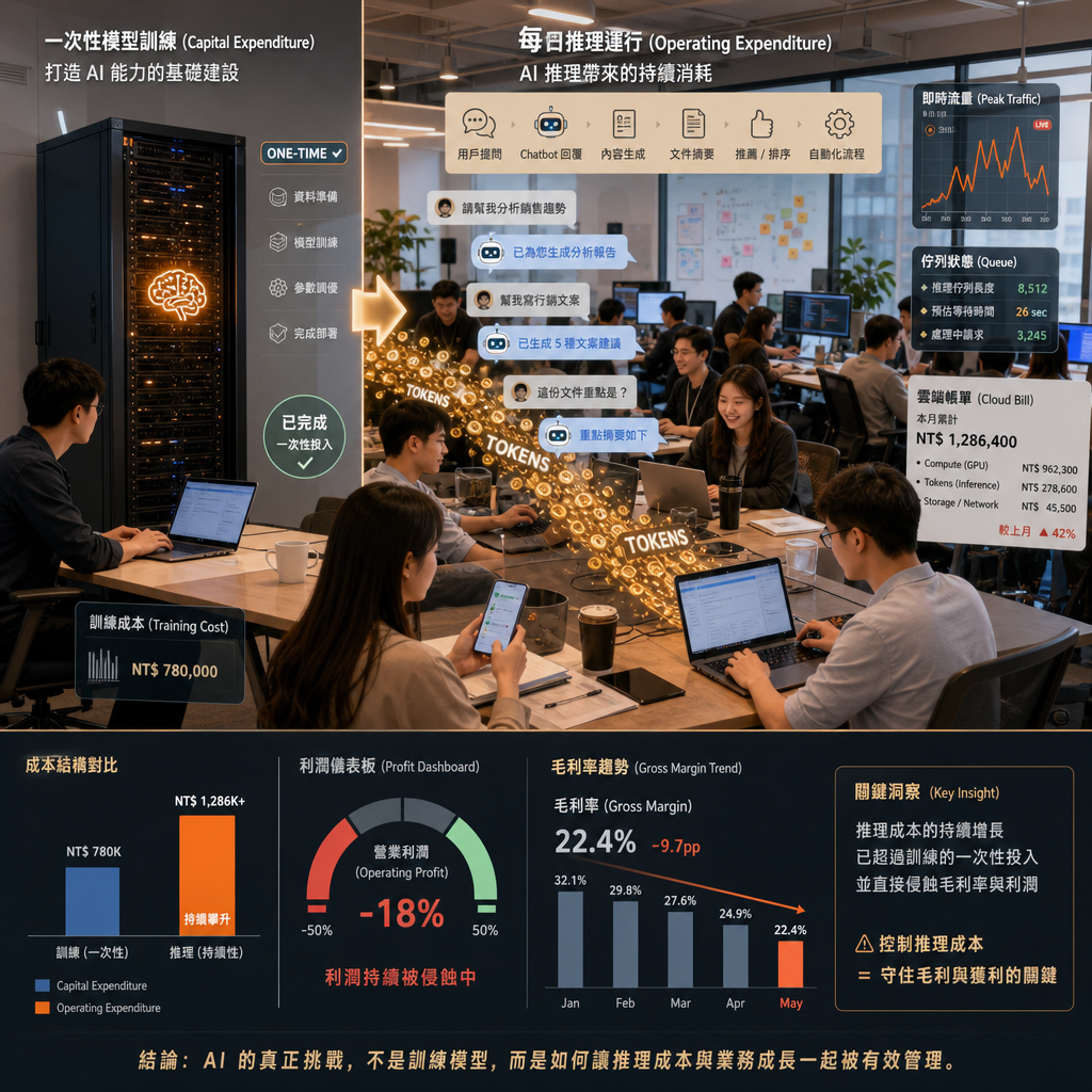 企業團隊檢視 AI 推論成本與營運儀表板