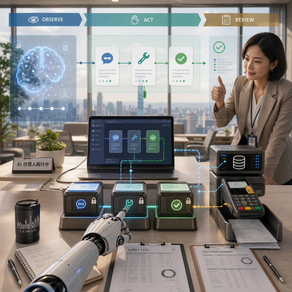 AI Agent 透過工具呼叫連接企業系統的流程示意圖