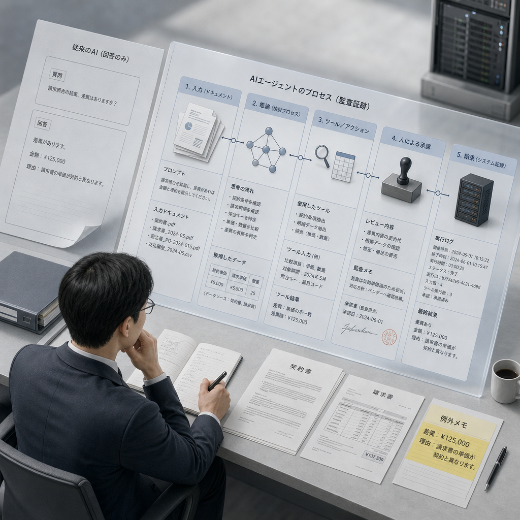 AIエージェントの監査フローを確認する担当者