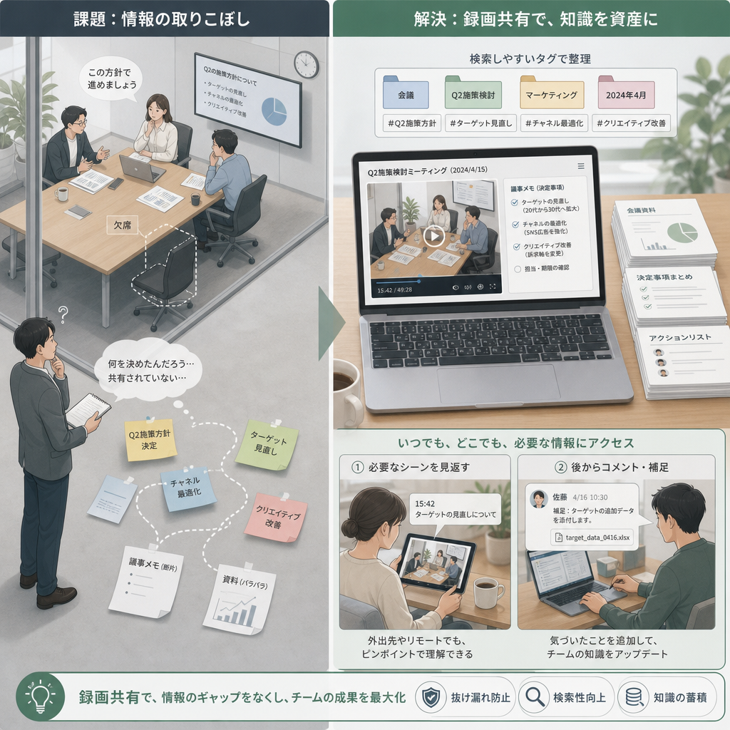 会議録画をクラウド上で確認するリモートチーム