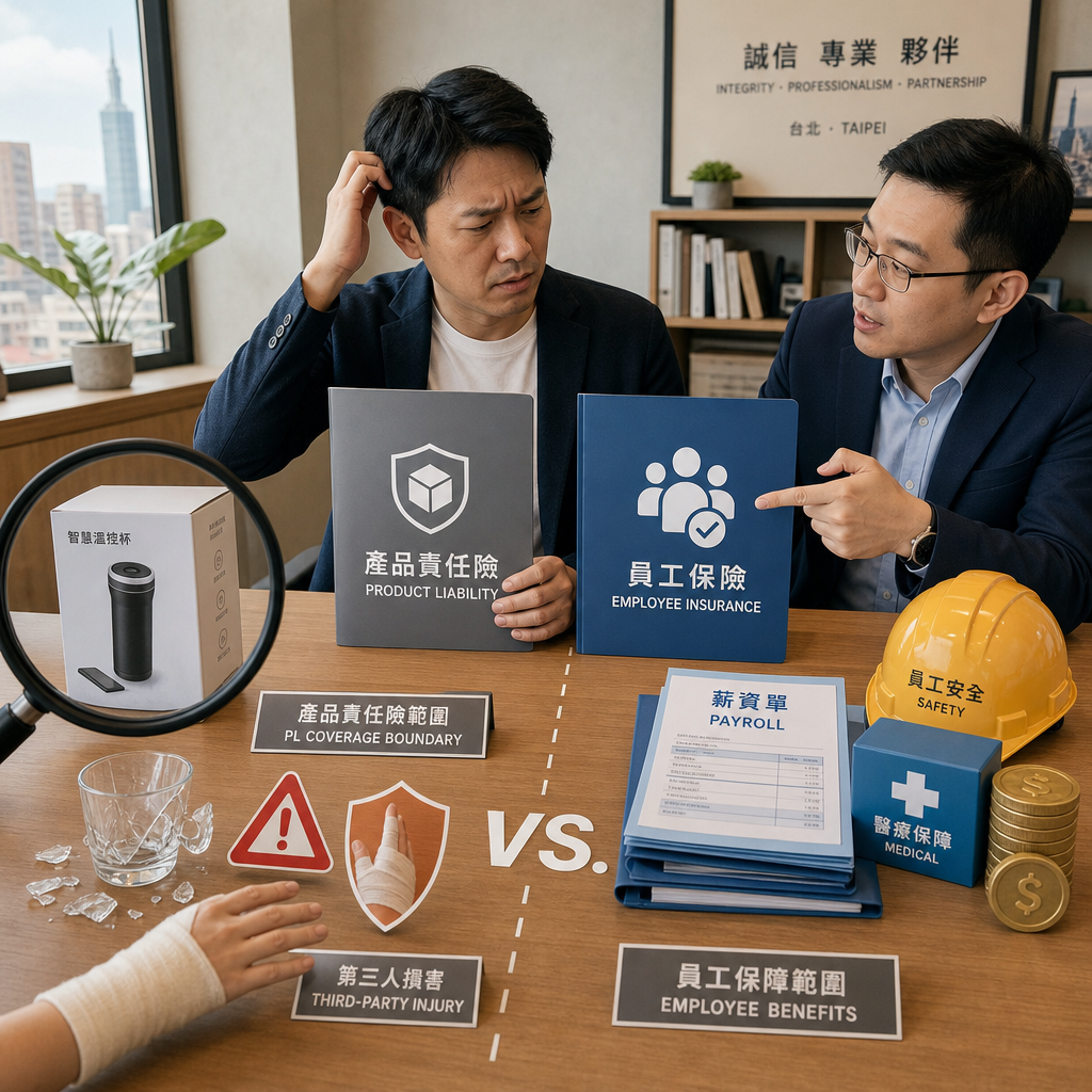 企業主管檢視日本產品責任保險保單與商品樣品