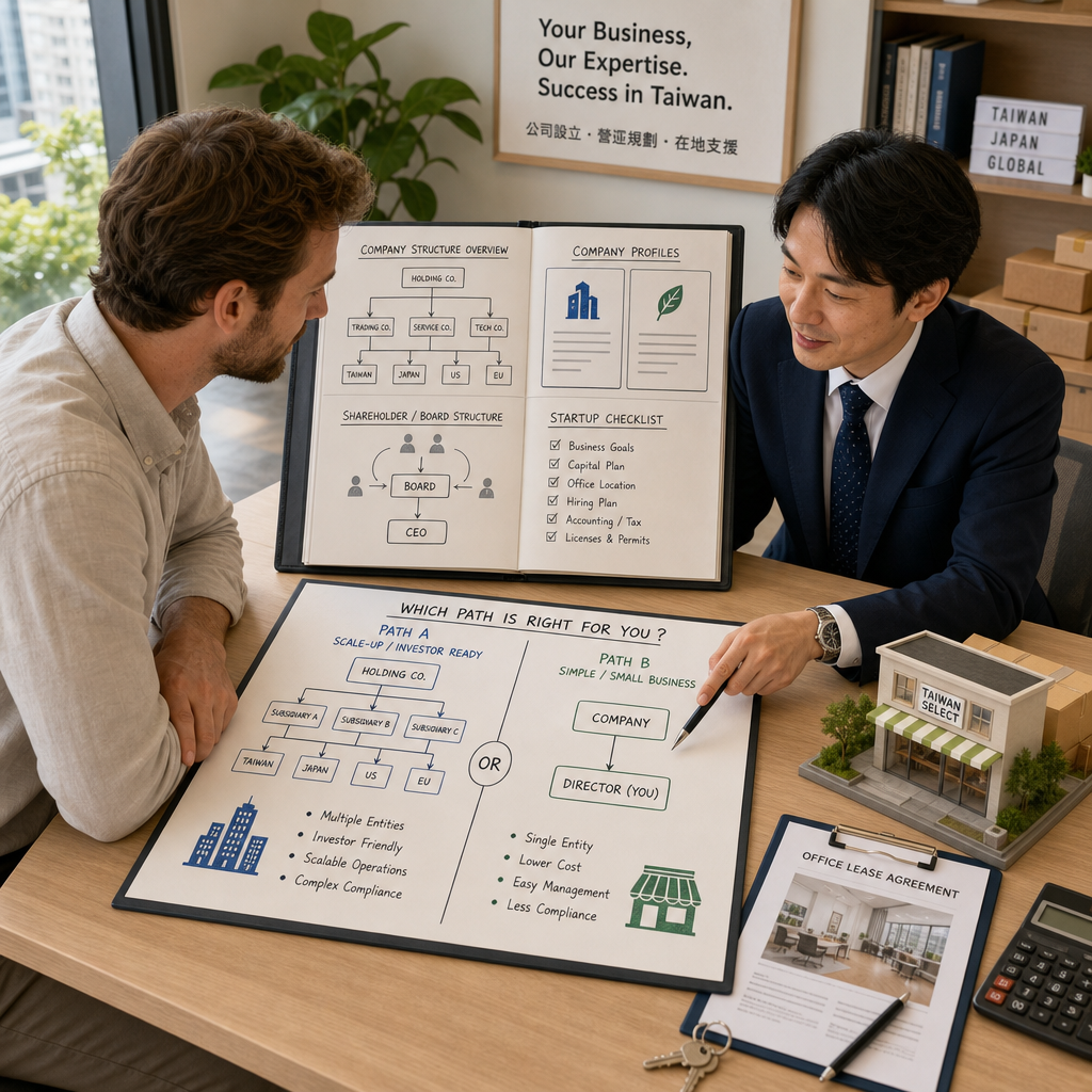 台灣企業主管與日本顧問檢視公司設立文件