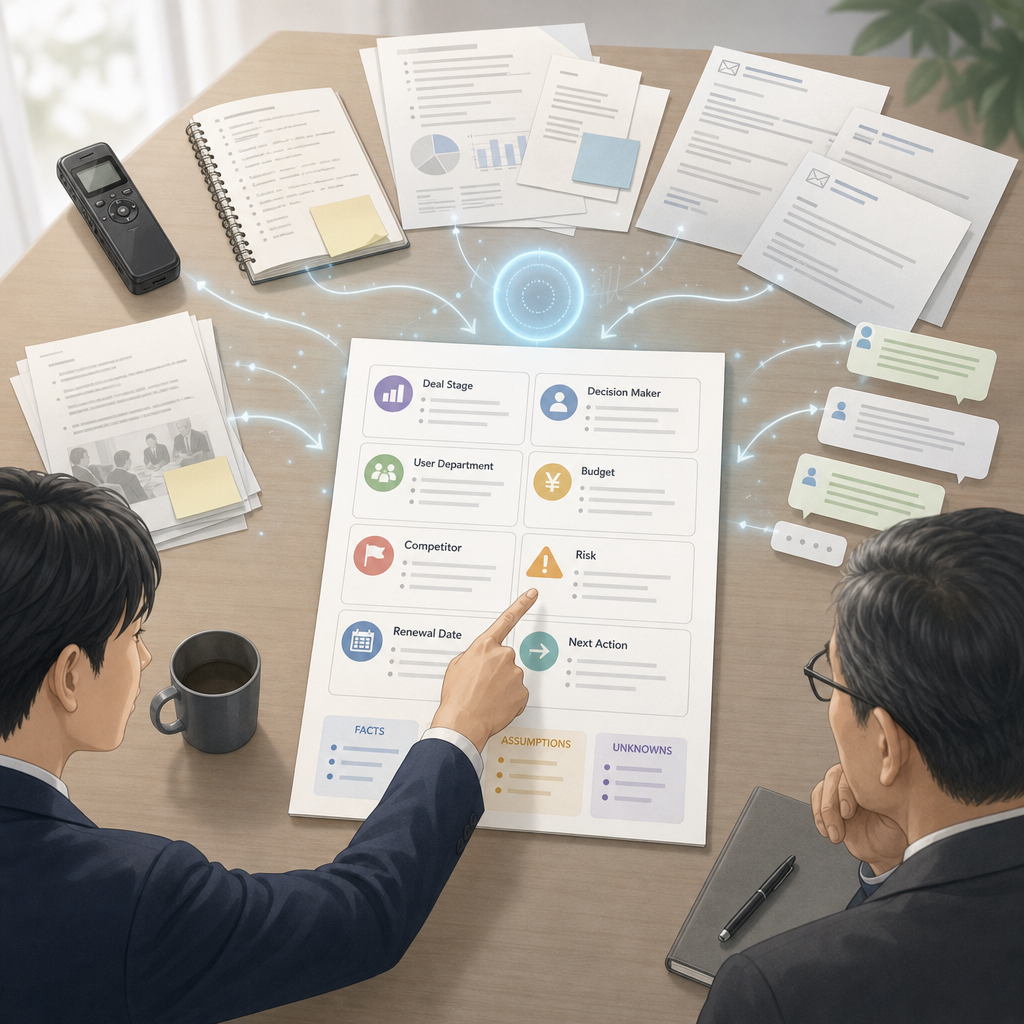 AIを活用して営業案件の引継ぎ情報を確認する営業チーム