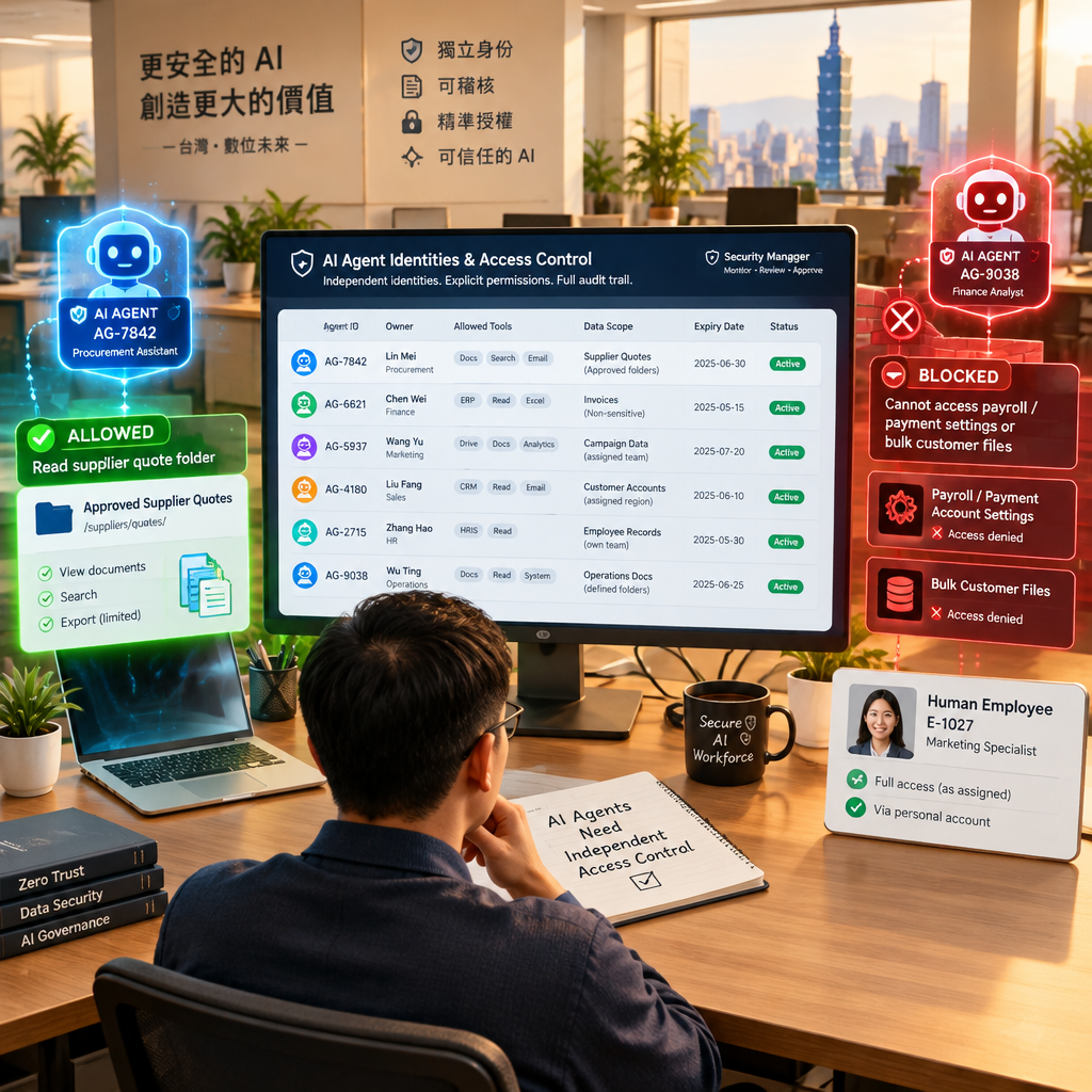 企業資安團隊檢視 AI Agent 權限治理儀表板